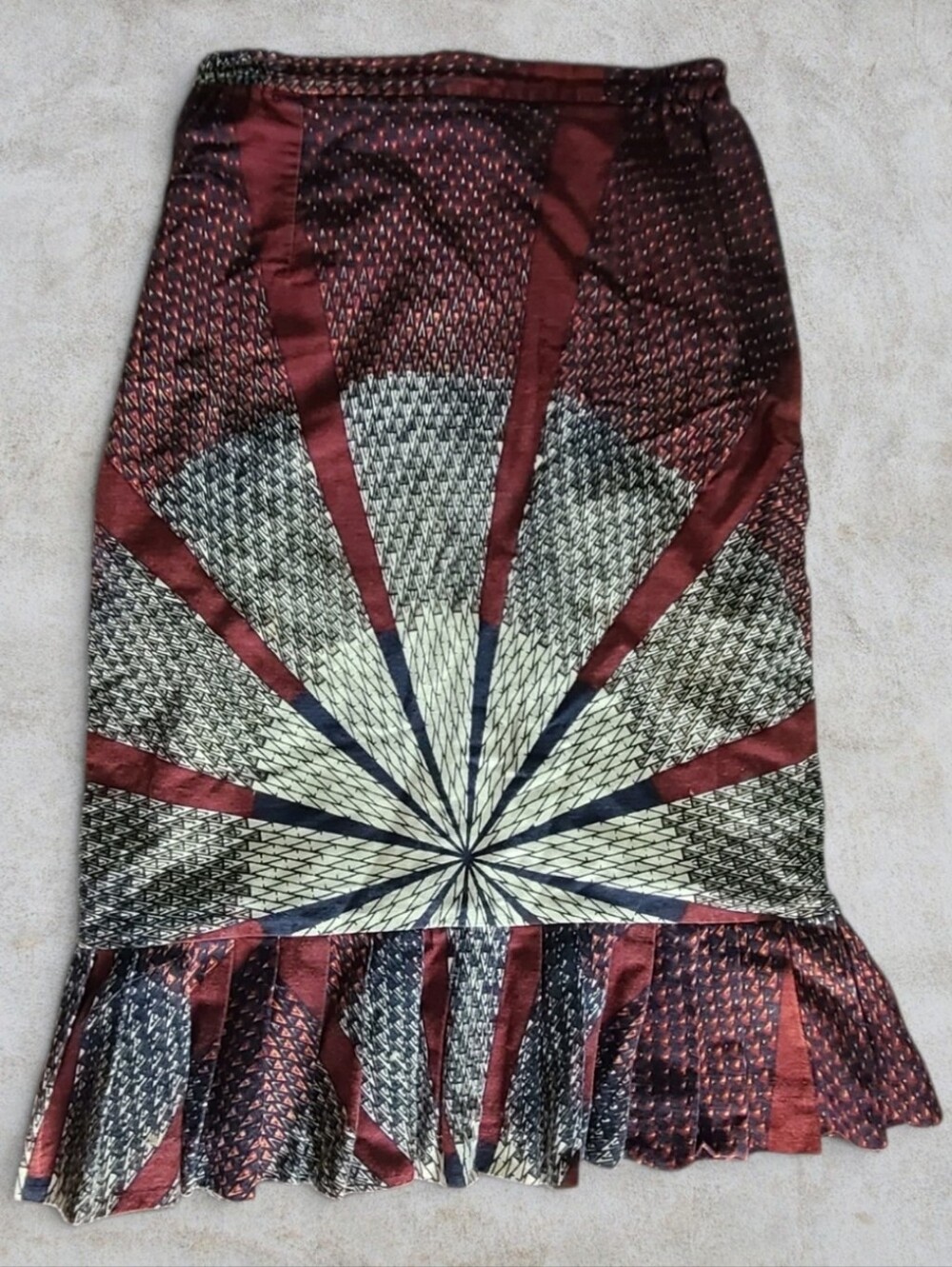 Artisan Handmade African Wax Print Ankara Geometric Midi Skirt M